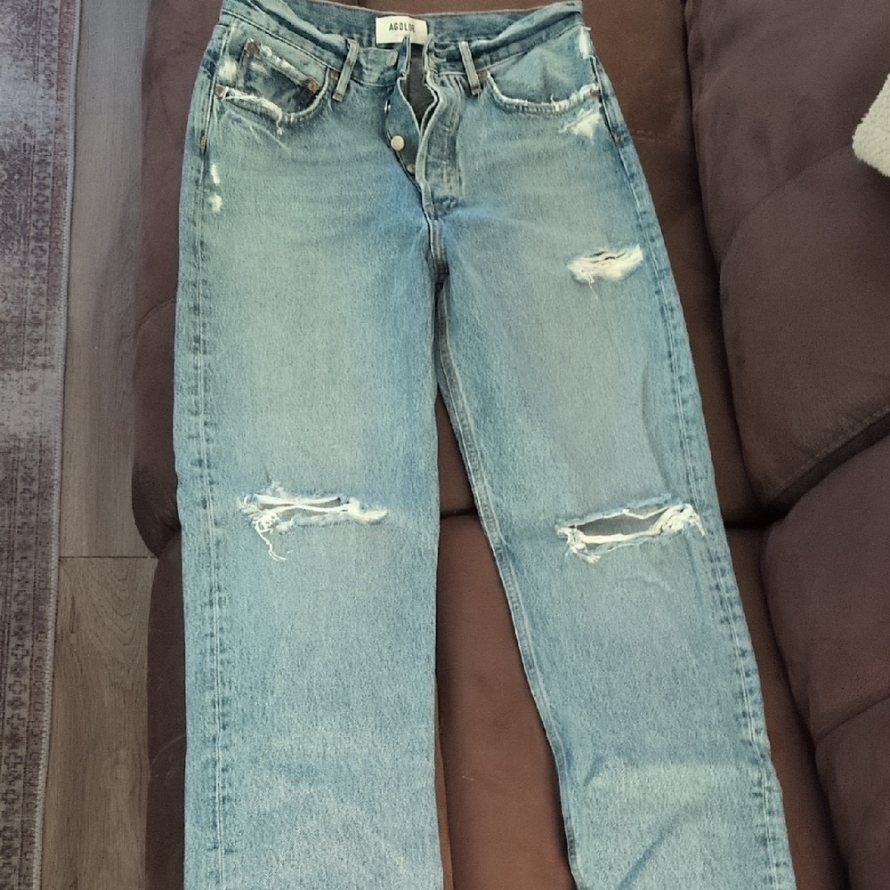 Agolde Blue Boyfriend Jeans Distressed Vintage Style